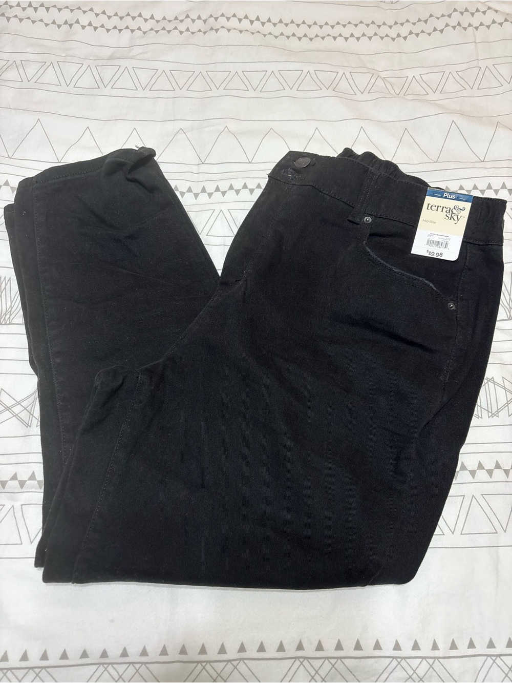 terra & sky Black Womens Plus Stretch Casual Pants